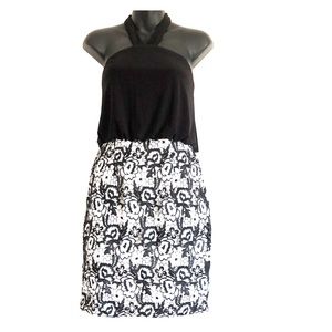 AIDAN MATTOX lace and jersey blouson halter dress